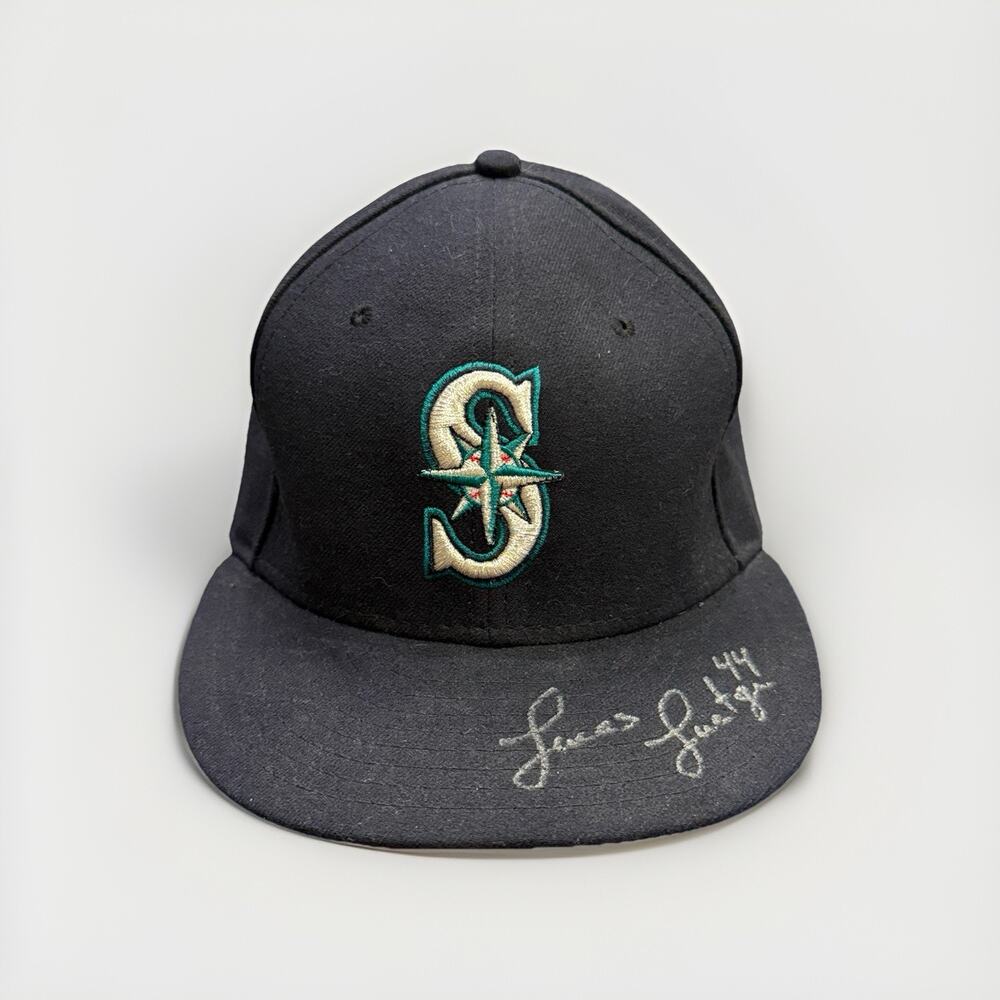 New Era MLB Mens Blue Lucas Luetge Seattle Mariners 59FIFTY Fitted Hat 7 1/2